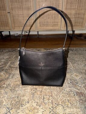 kate spade Black Pebbled Leather Shoulder Bag with Gold Logo